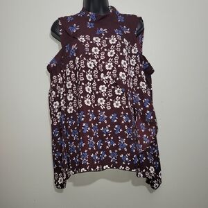 Parker Burgundy and Blue Floral Blouse Size L